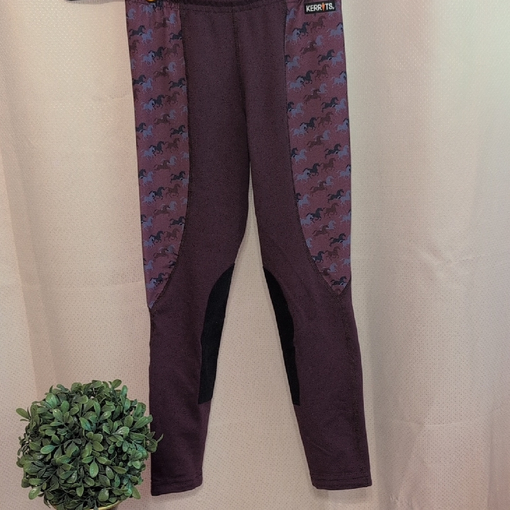 Kerrits Purple and Black Leggings High-Waisted Stretchy Bottoms Size 8